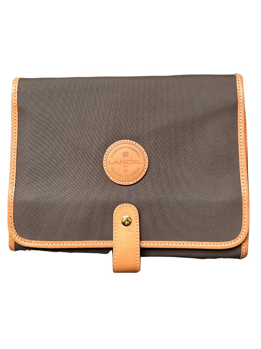 Lancel Vacheron Constantin Hanging Toiletry Bag Brown Canvas Leather Travel Case